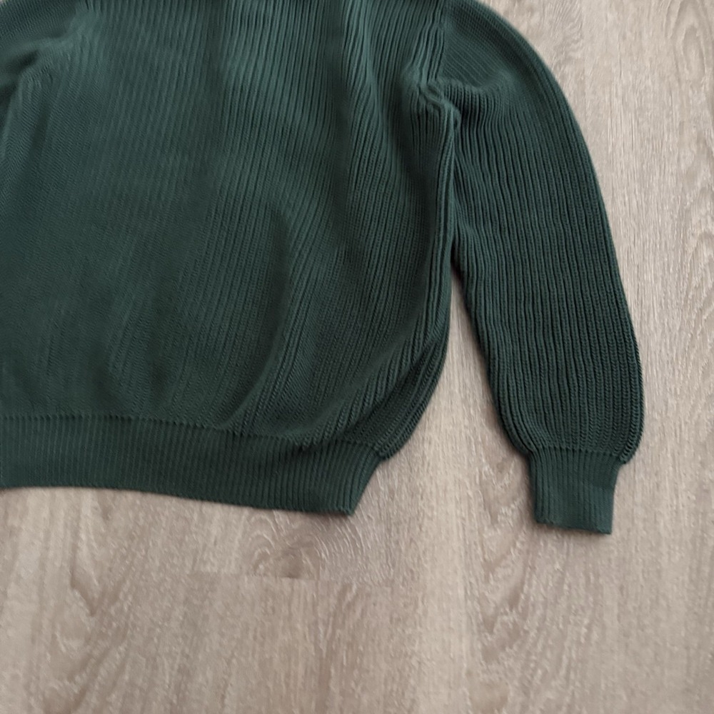 LL Bean Cotton Full Zip Sweater Cardigan Green Ribbed Knit Mock Neck Mens L Reg - Picture 14 of 16